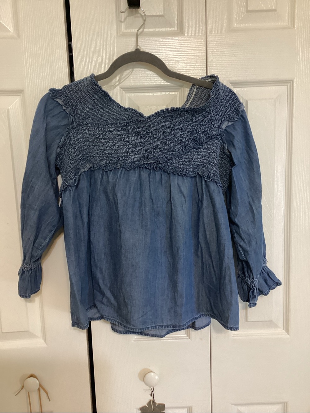 INC International Concepts Blue Smocked Knit Blouse